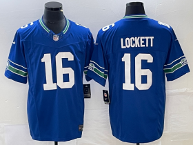 Wholesale Cheap Men\'s Seattle Seahawks #16 Tyler Lockett Royal 2023 F.U.S.E. Vapor Limited Throwback Stitched Jersey
