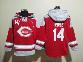 Wholesale Cheap Men\'s Cincinnati Reds #14 Pete Rose Red Ageless Must-Have Lace-Up Pullover Hoodie