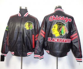 Wholesale Cheap Chicago Blackhawks Black NHL Leather Jacket