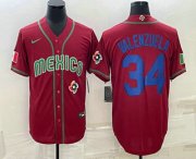 Cheap Men's Mexico Baseball #34 Fernando Valenzuela 2023 Red Blue World Baseball Classic Stitched Jersey