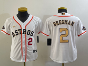 Cheap Youth Houston Astros #2 Alex Bregman Number 2023 White Gold World Serise Champions Patch Cool Base Stitched Jersey