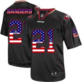 Wholesale Cheap Nike 49ers #21 Deion Sanders Black Men\'s Stitched NFL Elite USA Flag Fashion Jersey