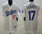 Cheap Men's Los Angeles Dodgers #17 Shohei Ohtani White Japanese Name Player Number Cool Base Jersey