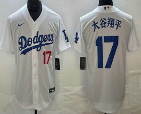 Cheap Men\'s Los Angeles Dodgers #17 Shohei Ohtani White Japanese Name Player Number Cool Base Jersey