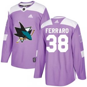 Wholesale Cheap Men\'s San Jose Sharks #38 Mario Ferraro Adidas Hockey Fights Cancer Authentic Purple Jersey