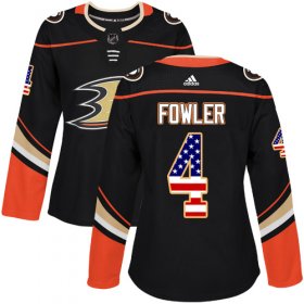 Wholesale Cheap Adidas Ducks #4 Cam Fowler Black Home Authentic USA Flag Women\'s Stitched NHL Jersey