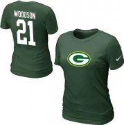 Wholesale Cheap Women's Nike Green Bay Packers #21 Charles Woodson Name & Number T-Shirt Green