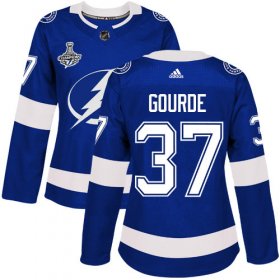 Cheap Adidas Lightning #37 Yanni Gourde Blue Home Authentic Women\'s 2020 Stanley Cup Champions Stitched NHL Jersey