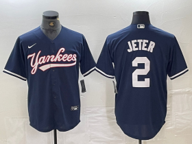 Cheap Men\'s New York Yankees #2 Derek Jeter Navy Cool Base Stitched Baseball Jersey