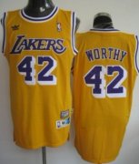Wholesale Cheap Los Angeles Lakers #42 James Worthy Yellow Swingman Throwback Jersey