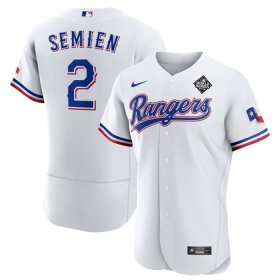 Men\'s Texas Rangers #2 Marcus Semien White 2023 World Series Flex Base Stitched Baseball Jersey