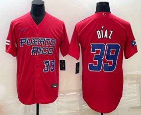 Cheap Mens Puerto Rico Baseball #39 Edwin Diaz Number 2023 Red World Baseball Classic Stitched Jersey