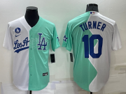 Wholesale Men's Los Angeles Dodgers #10 Justin Turner White Green Two Tone 2022 Celebrity Softball Game Cool Base Jersey