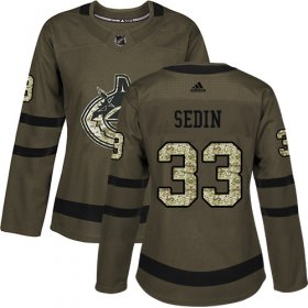 Wholesale Cheap Adidas Canucks #33 Henrik Sedin Green Salute to Service Women\'s Stitched NHL Jersey