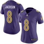 Wholesale Cheap Nike Ravens #8 Lamar Jackson Purple Women's Stitched NFL Limited Rush Jersey