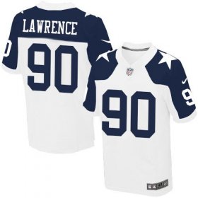 Wholesale Cheap Nike Cowboys #90 Demarcus Lawrence White Thanksgiving Throwback Men\'s Stitched NFL Elite Jersey