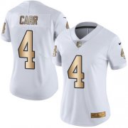 Wholesale Cheap Nike Raiders #4 Derek Carr White Women's Stitched NFL Limited Gold Rush Jersey