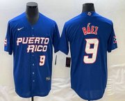 Cheap Men's Puerto Rico Baseball #9 Javier Baez Number 2023 Blue World Baseball Classic Stitched Jerseys