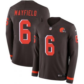 Wholesale Cheap Nike Browns #6 Baker Mayfield Brown Team Color Men\'s Stitched NFL Limited Therma Long Sleeve Jersey