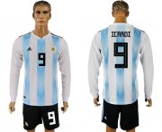 Wholesale Cheap Argentina #9 Icardi Home Long Sleeves Soccer Country Jersey