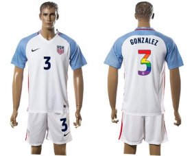 Wholesale Cheap USA #3 Gonzalez White Rainbow Soccer Country Jersey