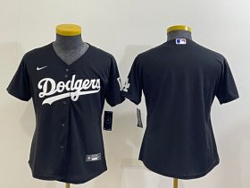 Wholesale Cheap Women\'s Los Angeles Dodgers Blank Black Stitched Baseball Jersey(Run Small)