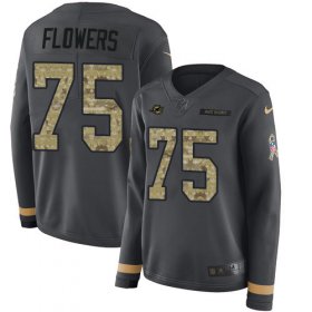 Wholesale Cheap Nike Dolphins #75 Ereck Flowers Anthracite Salute to Service Women\'s Stitched NFL Limited Therma Long Sleeve Jersey