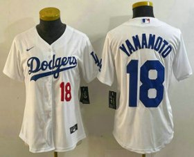 Cheap Women\'s Los Angeles Dodgers #18 Yoshinobu Yamamoto Number White Stitched Cool Base Nike Jersey