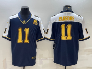 Wholesale Cheap Men's Dallas Cowboys #11 Micah Parsons Navy Gold Edition With 1960 Patch Limited Stitched Football Jersey
