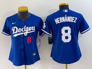 Wholesale Cheap Women's Los Angeles Dodgers #8 Kike Hernandez Number Blue Stitched Cool Base Nike Jersey