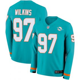 Wholesale Cheap Nike Dolphins #97 Christian Wilkins Aqua Green Team Color Men\'s Stitched NFL Limited Therma Long Sleeve Jersey