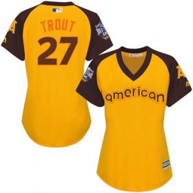 Wholesale Cheap Angels #27 Mike Trout Gold 2016 All-Star American League Women\'s Stitched MLB Jersey