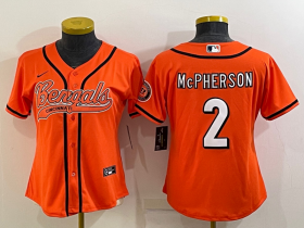 Wholesale Cheap Women\'s Cincinnati Bengals #2 Evan McPherson Orange With Patch Cool Base Stitched Baseball Jersey