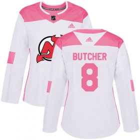 Wholesale Cheap Adidas Devils #8 Will Butcher White/Pink Authentic Fashion Women\'s Stitched NHL Jersey