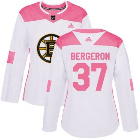 Wholesale Cheap Adidas Bruins #37 Patrice Bergeron White/Pink Authentic Fashion Women\'s Stitched NHL Jersey