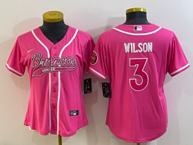 Wholesale Cheap Women\'s Denver Broncos #3 Russell Wilson Pink With Patch Cool Base Stitched Baseball Jersey