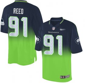 Wholesale Cheap Nike Seahawks #91 Jarran Reed Steel Blue/Green Men\'s Stitched NFL Elite Fadeaway Fashion Jersey