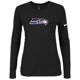 Wholesale Cheap Women\'s Nike Seattle Seahawks Of The City Long Sleeve Tri-Blend NFL T-Shirt Black