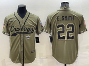 Wholesale Cheap Men's Dallas Cowboys #22 Emmitt Smith 2022 Olive Salute to Service Cool Base Stitched Baseball Jersey