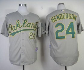 Wholesale Cheap Athletics #24 Rickey Henderson Grey Cool Base Stitched MLB Jersey