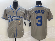 Wholesale Cheap Men's Los Angeles Dodgers #3 Chris Taylor Number Grey With Patch Cool Base Stitched Baseball Jersey