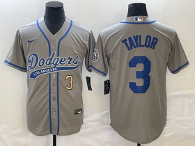 Wholesale Cheap Men\'s Los Angeles Dodgers #3 Chris Taylor Number Grey With Patch Cool Base Stitched Baseball Jersey