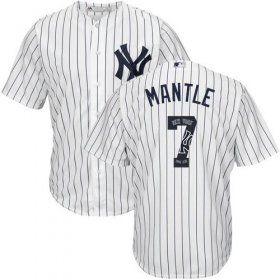 Wholesale Cheap Yankees #7 Mickey Mantle White Strip Team Logo Fashion Stitched MLB Jersey