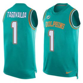 Wholesale Cheap Nike Dolphins #1 Tua Tagovailoa Aqua Green Team Color Men\'s Stitched NFL Limited Tank Top Jersey