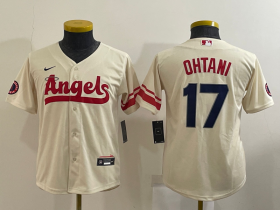 Wholesale Cheap Youth Los Angeles Angels #17 Shohei Ohtani Cream 2022 City Connect Cool Base Stitched Jersey