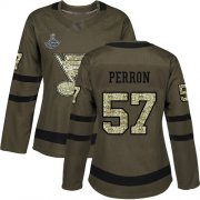 Wholesale Cheap Adidas Blues #57 David Perron Green Salute to Service Stanley Cup Champions Women's Stitched NHL Jersey
