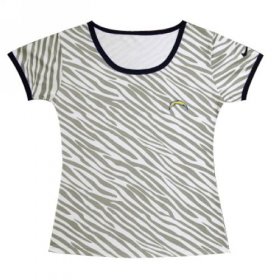 Wholesale Cheap Women\'s Nike Los Angeles Chargers Chest Embroidered Logo Zebra Stripes T-Shirt