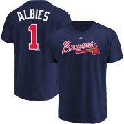 Wholesale Cheap Atlanta Braves #1 Ozzie Albies Majestic Official Name and Number T-Shirt Navy
