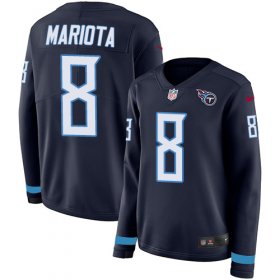 Wholesale Cheap Nike Titans #8 Marcus Mariota Navy Blue Team Color Women\'s Stitched NFL Limited Therma Long Sleeve Jersey