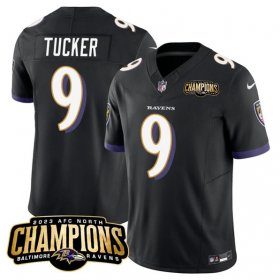 Cheap Men\'s Baltimore Ravens #9 Justin Tucker Black 2023 F.U.S.E. AFC North Champions Vapor Limited Football Stitched Jersey